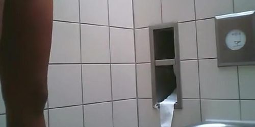 Ebony Beauty and Fly in Public Restroom - two cameras