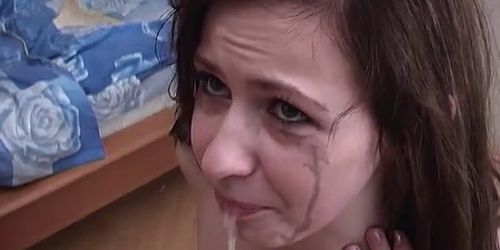 GAGHOES - Brunette Teen Throat Shoving Hard Cock