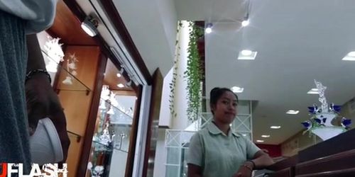 Hot Clerk Fascinated By The Bulge