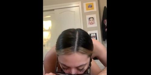 nerdy  slut with braids and glasses learning how to