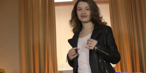 LARAS PLAYGROUND - Stockinged teen lifts her mini skirt for cock (Lara Latex)