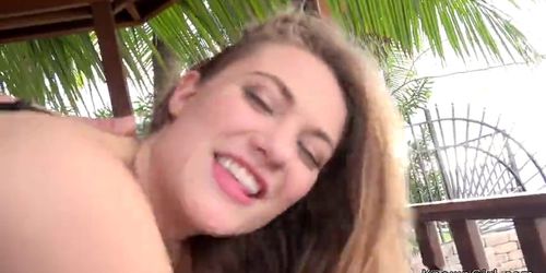Brunette teen in stockings fucks outdoor (Samantha Hayes)