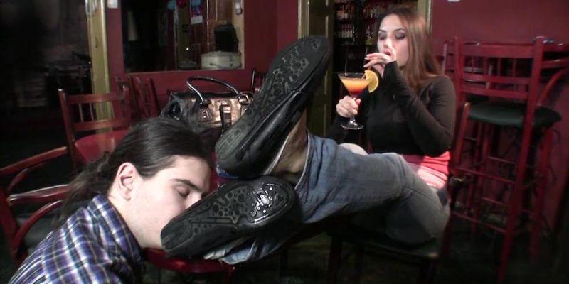 after a walk,amanda gets foot treatement and slave is rewarded with socks in mouth!!