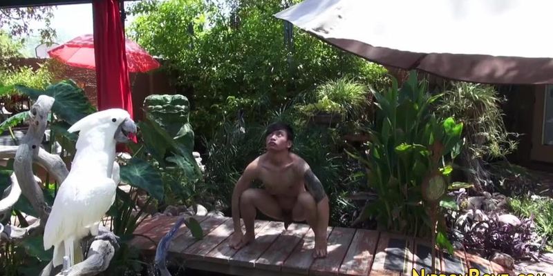 Asian does naked yoga