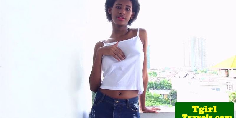 FRANKS T-GIRL WORLD - Black tgirl spreading her ass and jerking