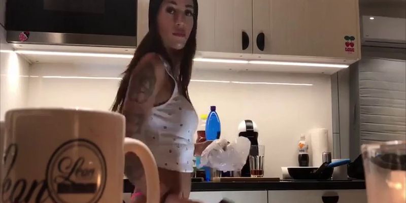 Braless with a Mini G-String Sylvia in the Kitchen doing the Dishes Part 1