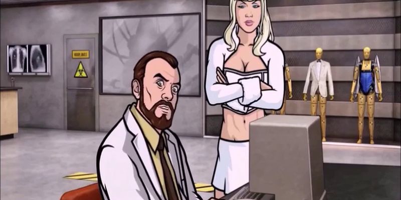 BLONDE SPY BLOWJOB - Archer cartoon porn, blowjob under table, giving head under table desk oralsex