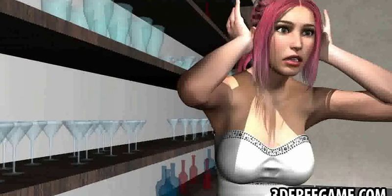 3D pink haired babe gets double teamed by zombies